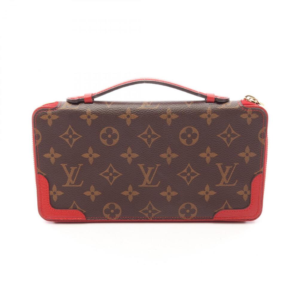 Louis Vuitton Daily Organizer Round Long Wallet Leather Canvas Red Brown